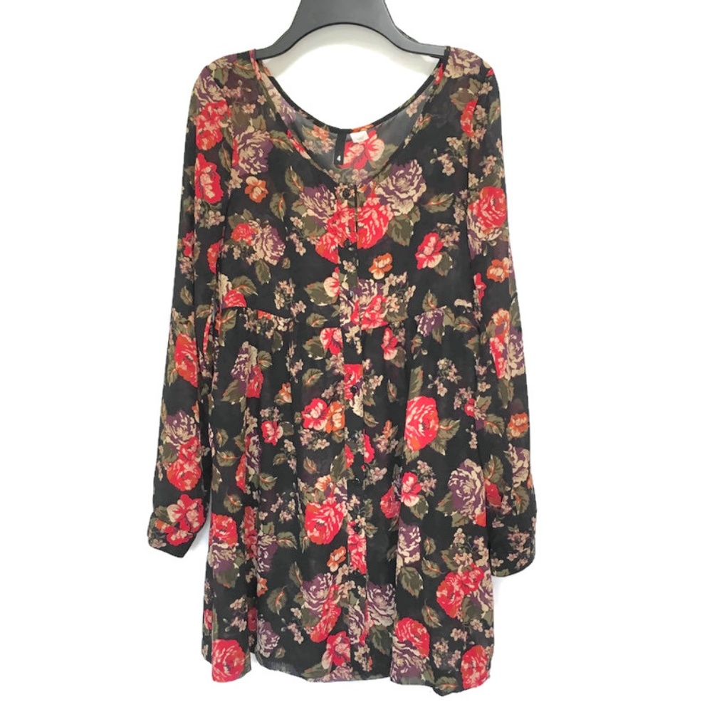 H&M Black Floral Button Front Tunic SIZE 4